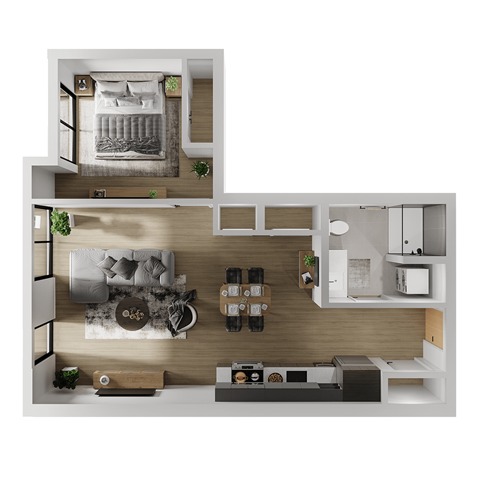 Floor plan for 1 bed, 1 bath, 694 sqft